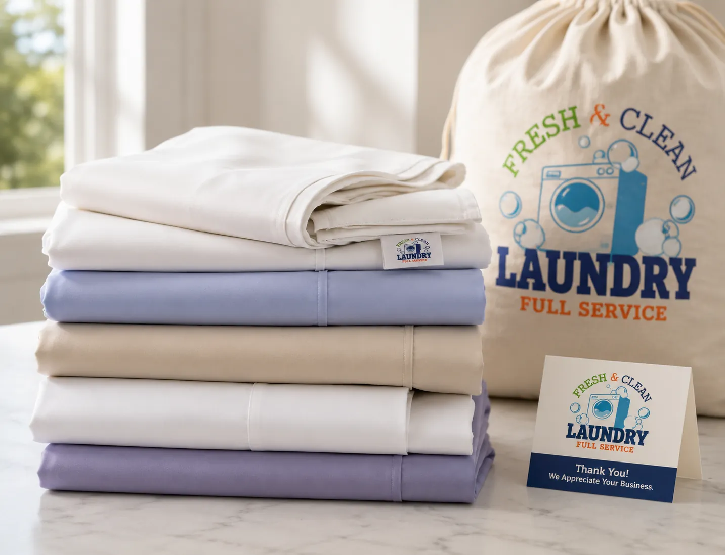 Fresh Clean Sheet Stack And Laundry Bag
